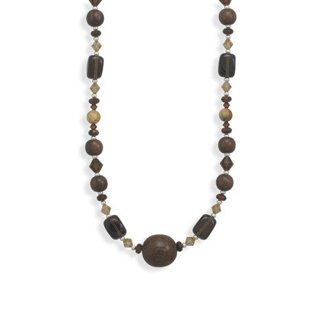 16"+2" Extension Multistone and Wood Bead Necklace