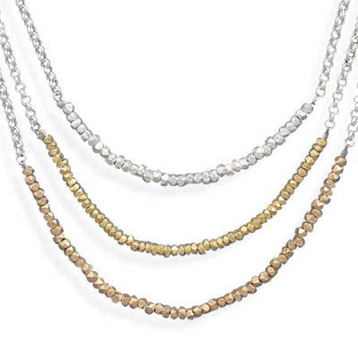 19" Triple Strand Necklace with Tri Color Beads