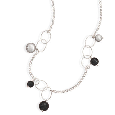 23.5" Necklace with Brushed Satin and Black Onyx Beads