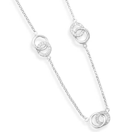 18" Rhodium Plated Interlocking Ring Necklace