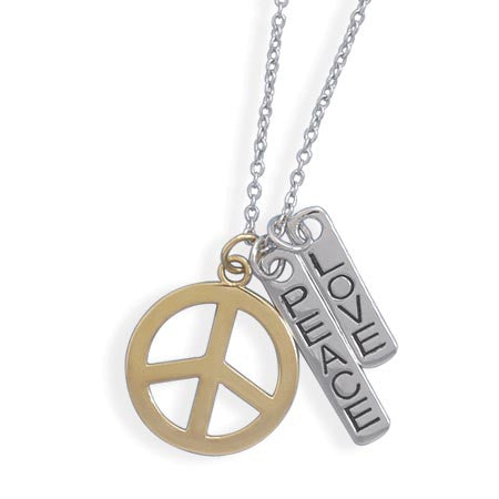 16"+2" Extension Necklace with "Love" and "Peace" Charms