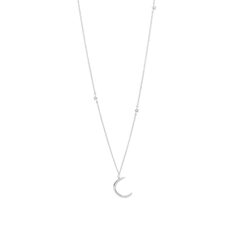 24" Rhodium Plated Moon and Stars Necklace