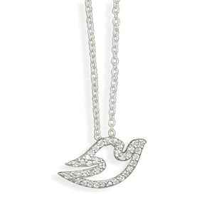 16"+2" Extension Rhodium Plated Dove Necklace