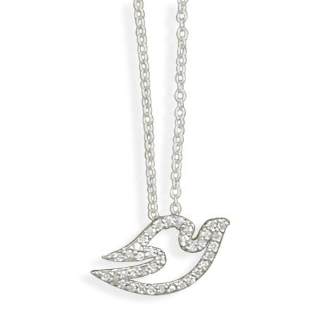 16"+2" Extension Rhodium Plated Dove Necklace