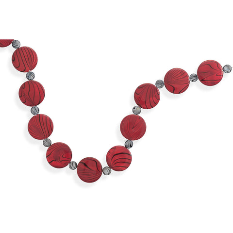 18" + 2" Red and Grey Shell Disc Necklace