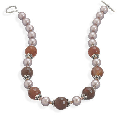 18" Glass Pearl and Agate Necklace