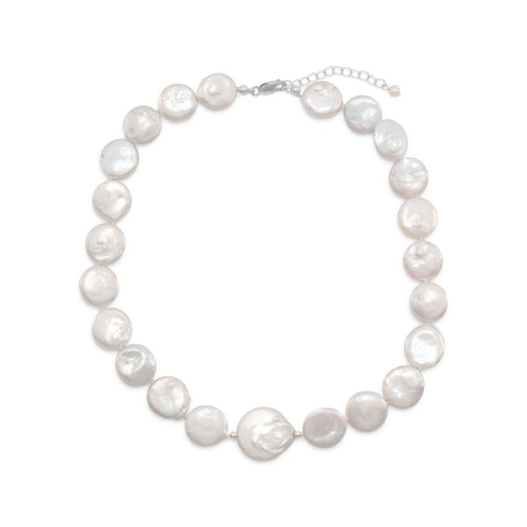16"+2" Cultured Freshwater Coin Pearl Necklace