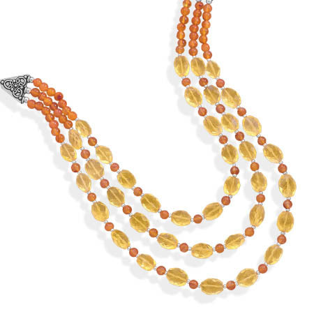 18" Multistrand Carnelian and Citrine Necklace