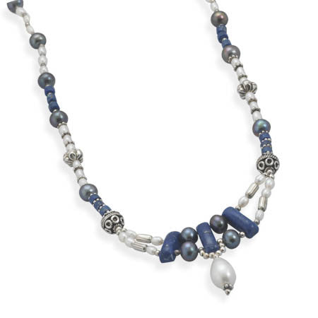18"+1.5" Lapis and Cultured Freshwater Pearl Necklace