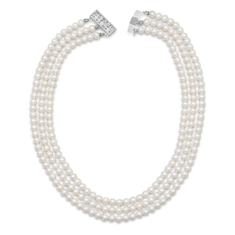 15"-17" Triple Strand Cultured Freshwater Pearl Necklace