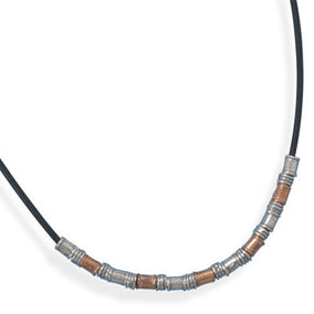 18" Leather Toggle Necklace with Two Tone Beads