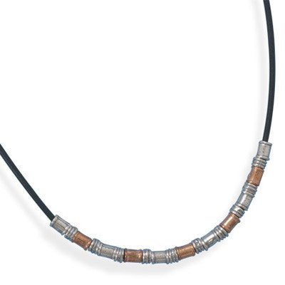 18" Leather Toggle Necklace with Two Tone Beads