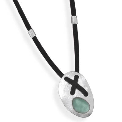 16" Suede Necklace with Roman Glass