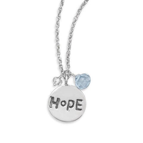16"+2" Oxidized Necklace with Hope Tag and Quartz