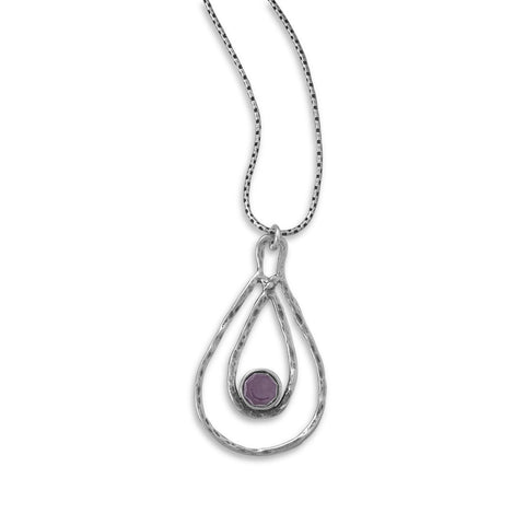 18" Necklace and Double Pear Shape Pendant with Amethyst
