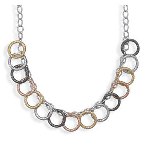 17" Rhodium Plated Necklace with Multi Ring Dangle Design