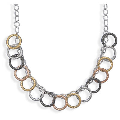 17" Rhodium Plated Necklace with Multi Ring Dangle Design
