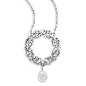 18" Necklace with Faceted CZ and Scroll Design Pendant