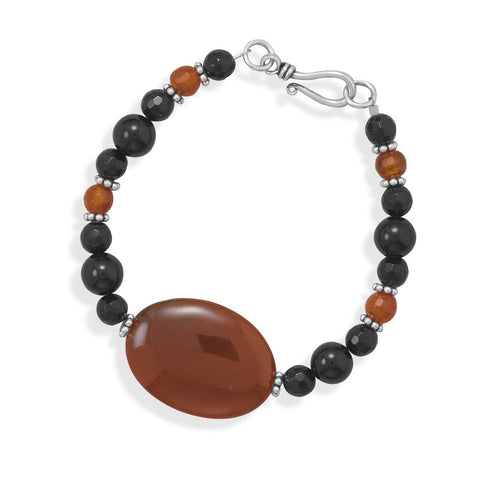7.5" Carnelian and Black Onyx Bracelet