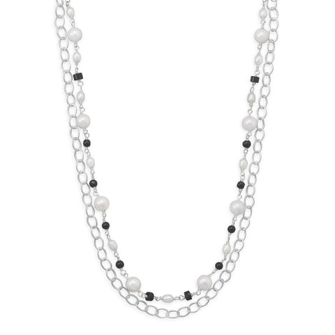 17" Multistrand Necklace with Onyx and Cultured Freshwater Pearls
