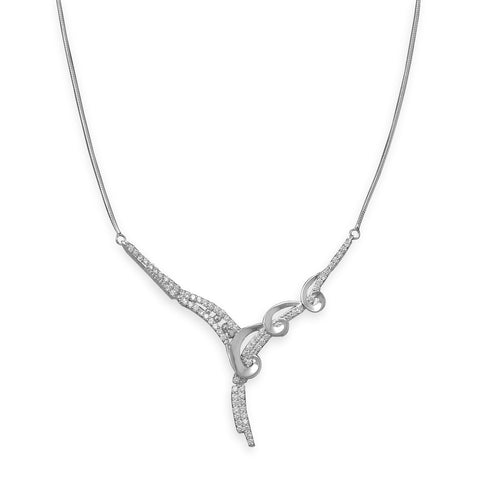 15"+2" Rhodium Plated Necklace with CZs and Swirl Pattern