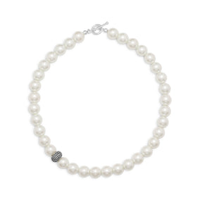 17.5" White Glass Pearl and Crystal Necklace