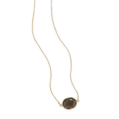16"+2" 14 Karat Gold Plated Smoky Quartz Necklace