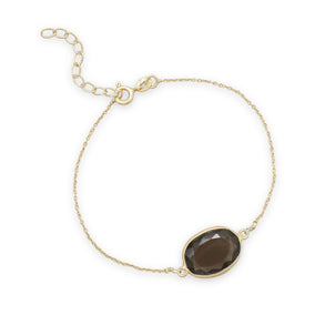 7"+1" 14 Karat Gold Plated Smoky Quartz Bracelet