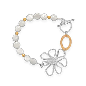 8" Cultured Freshwater Coin Pearl Toggle Bracelet