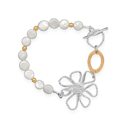 8" Cultured Freshwater Coin Pearl Toggle Bracelet