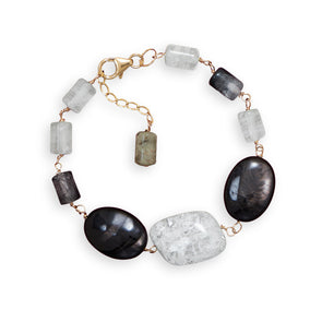 7" + 1" 14/20 Gold Filled Hypersthene and Crystal Bracelet