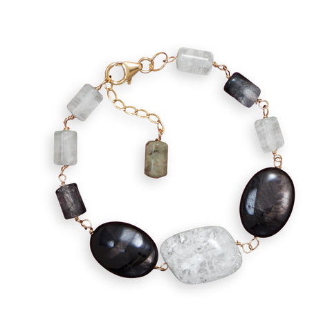 7" + 1" 14/20 Gold Filled Hypersthene and Crystal Bracelet