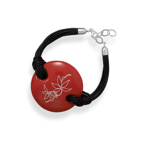 7" + 1" Multistrand Leather Bracelet with Mineralite Floral Bead