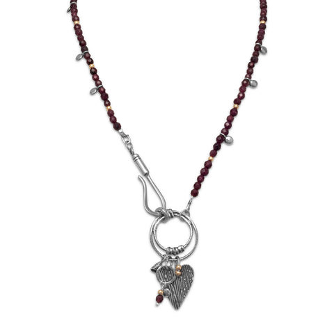 18" Garnet Bead Necklace with Multicharm Drop