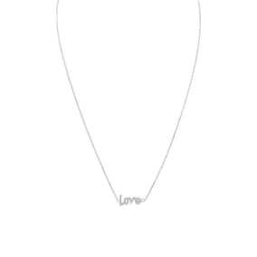 16" + 2" Rhodium Plated "Love" Necklace