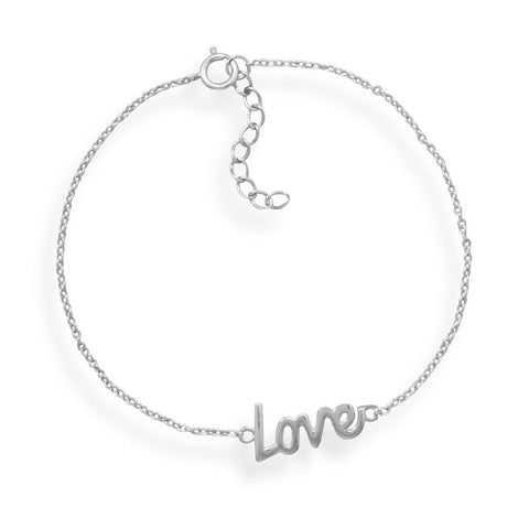 7" + 1" Rhodium Plated "Love" Bracelet