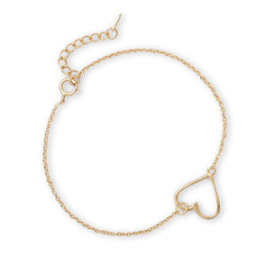 7" + 1" 14 Karat Gold Plated Sideways Heart Bracelet