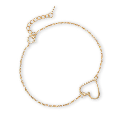 7" + 1" 14 Karat Gold Plated Sideways Heart Bracelet