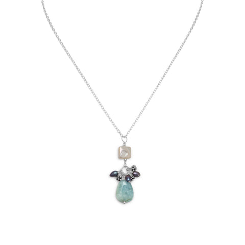 16" Handmade Necklace with Aquamarine and Pearl Drop