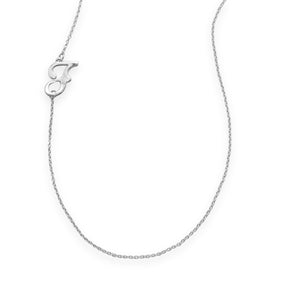 Rhodium Plated Off Center "F" Necklace