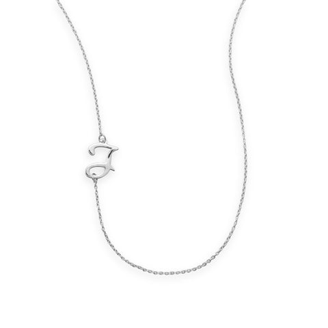 Rhodium Plated Off Center "J" Necklace