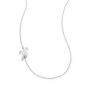 Rhodium Plated Off Center "W" Necklace