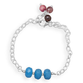 7" + 1" Handmade Blue Quartz Rondell Bead Bracelet