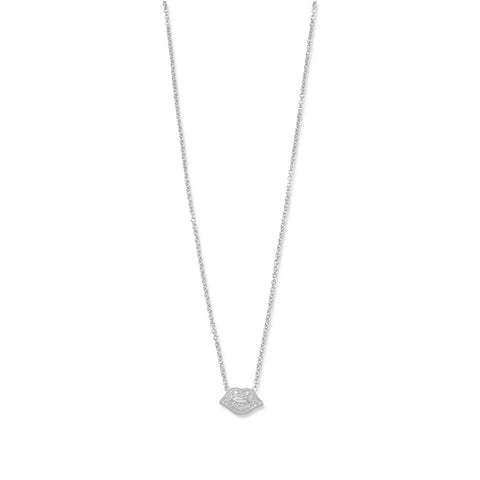16" Rhodium Plated CZ Lip Necklace