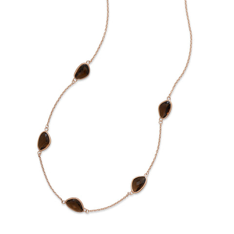 24" 14 Karat Rose Gold Plated Necklace with Brown Glass