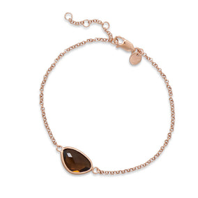 7" + 1" 14 Karat Rose Gold Plated Bracelet with Brown Glass
