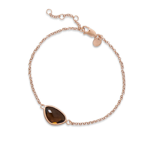 7" + 1" 14 Karat Rose Gold Plated Bracelet with Brown Glass