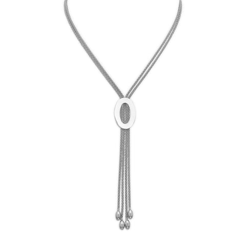 Rhodium Plated Multistrand Popcorn Bolo Necklace