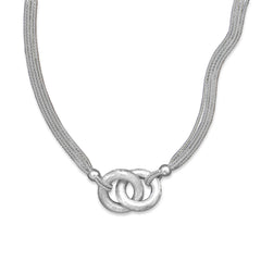 Rhodium Plated Multistrand Necklace with Locked Links Design
