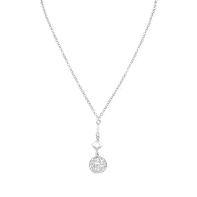 Rhodium Plated Filigree Disc Drop Necklace